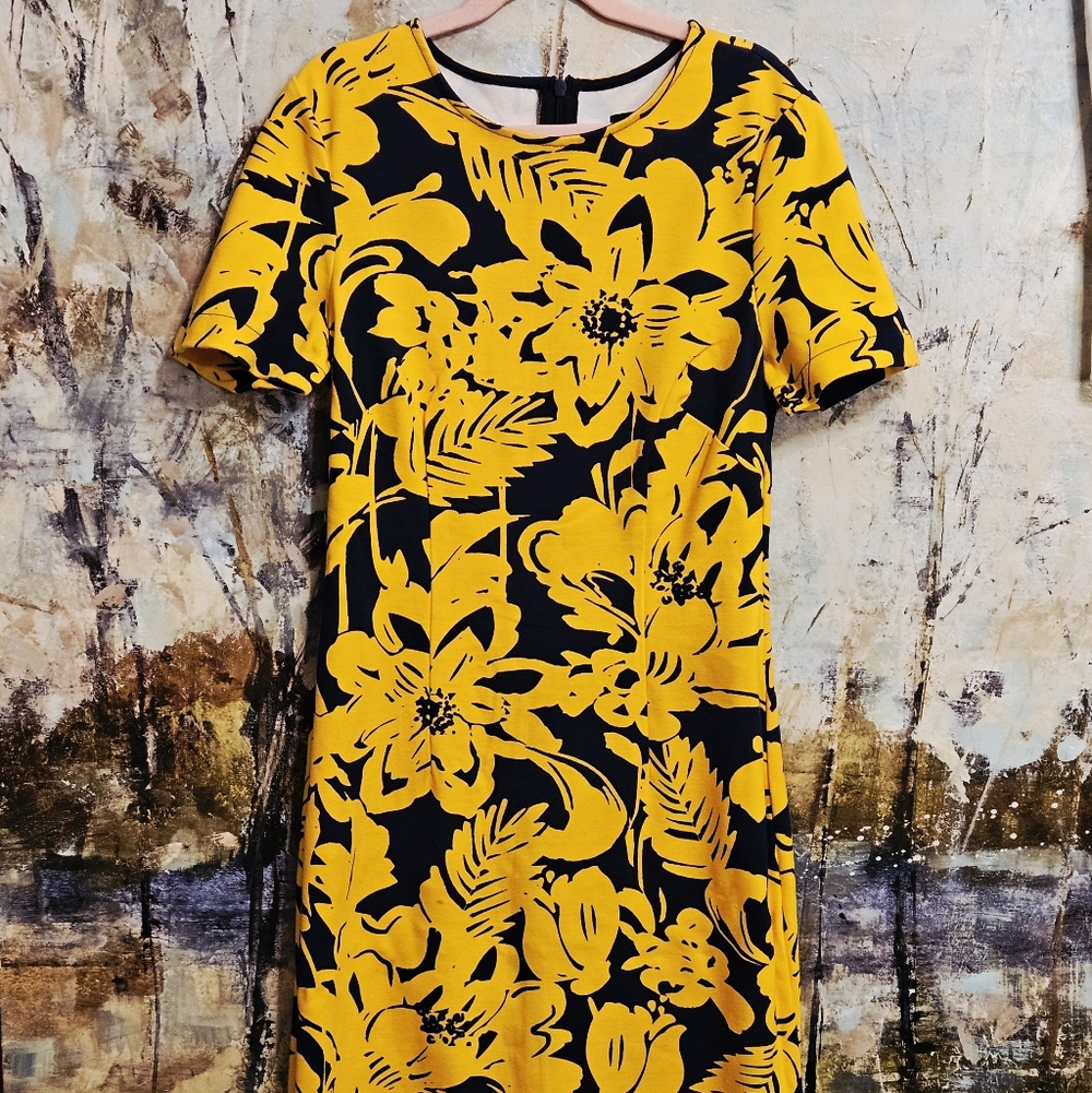 Trina Turk ZAP Floral Stretch-Ponte Knee-length Sheath Dress XS-Marigold/Navy